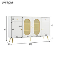 Commode buffet con 2 cassetti e 4 ante - Xylo - Bianco e toni naturali, L140xP35xH82 cm