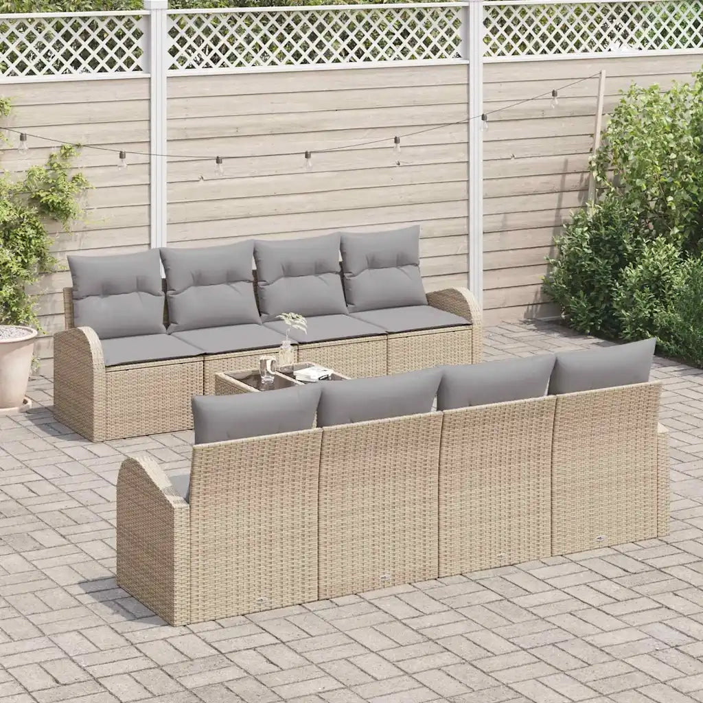 Set Divano da Giardino 9 pcs Beige e grigio polyrattan 3354639