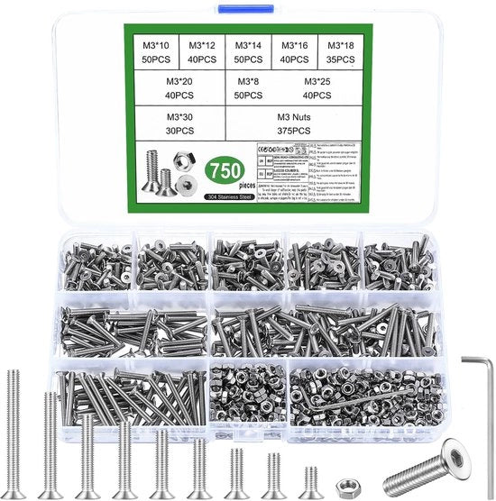 Set di viti a 6 gusci in acciaio inossidabile - 750 pezzi