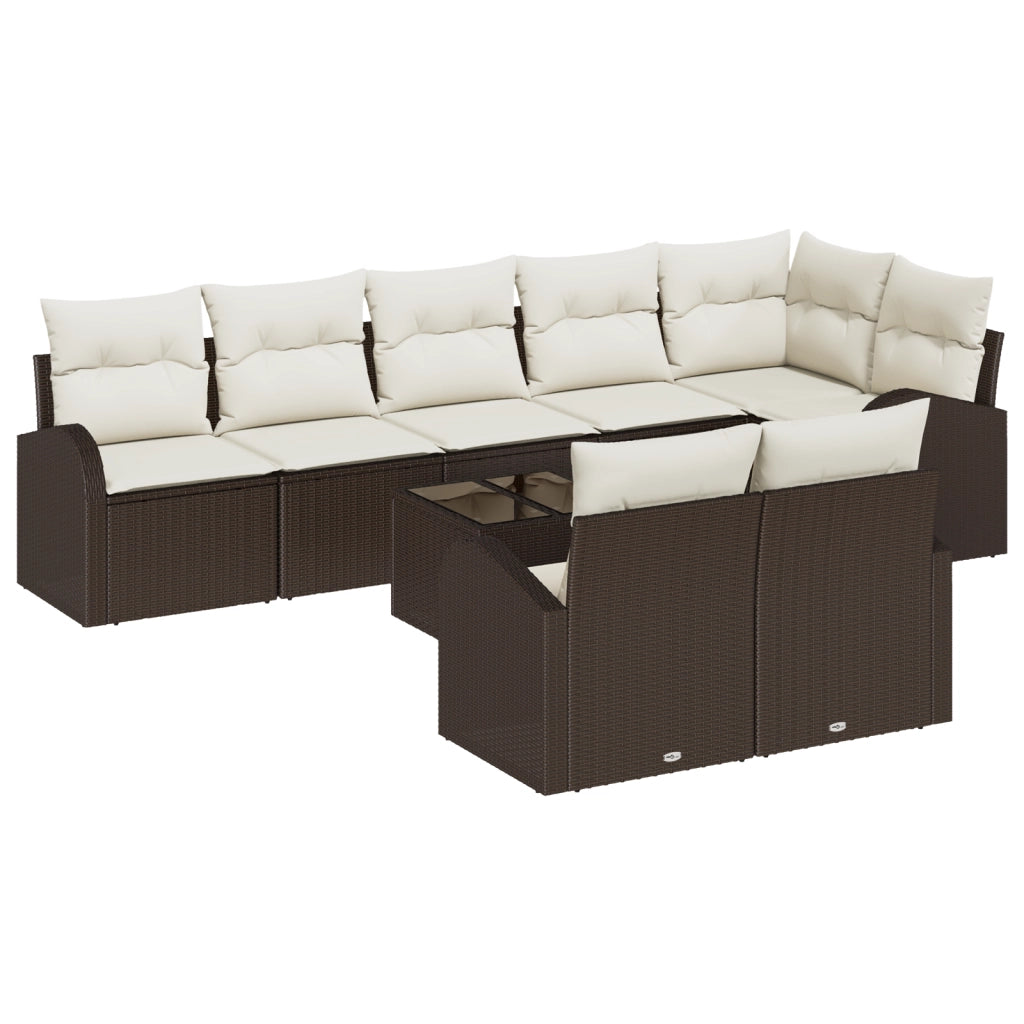 Set di Divani da Giardino a 8 Pezzi con Cuscini in Polyrattan Grigio