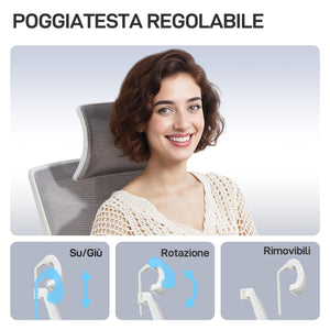 Sedia da Ufficio Ergonomica e Traspirante 64,5x62,5x112-122 cm con Supporto Lombare Dinamico 4D Multicolore