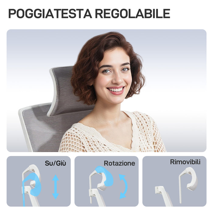 Sedia da Ufficio Ergonomica e Traspirante 64,5x62,5x112-122 cm con Supporto Lombare Dinamico 4D Multicolore