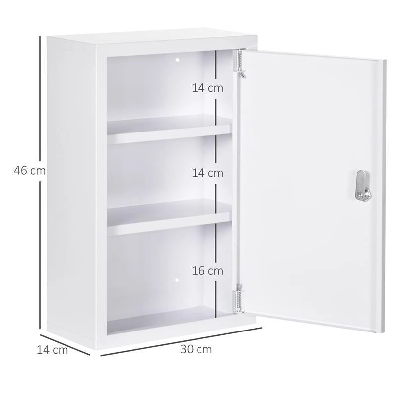 ARMADIETTO MEDICINALI A 3 RIPIANI CON SERRATURA E 2 CHIAVI, IN ACCIAIO, 30X14X46 CM, BIANCO