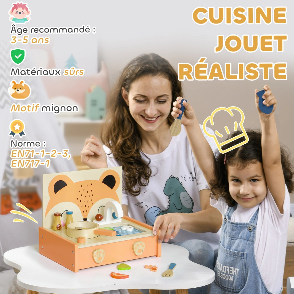 Cucina Giocattolo in Legno per Bambini con 12 Accessori ¨C zephmum ¨C Naturale