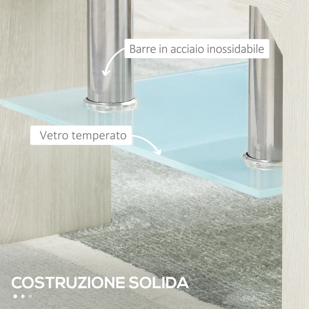 EasyComfort Tavolino da Caffè Moderno a 2 Livelli in Vetro e Legno, 90x50x42cm, Bianco