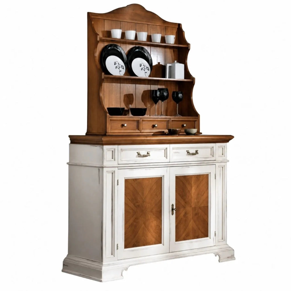 Credenza con piattaia classica legno shabby 140x48x205 - Mobili 2G