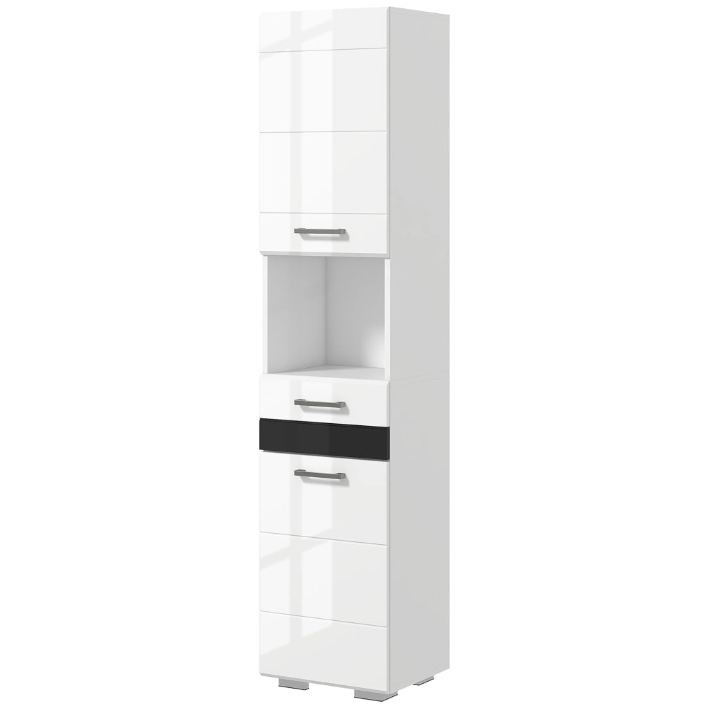 EasyComfort Colonna Bagno in MDF con Ripiano Aperto, Cassetto e Armadietto Chiuso, 37x32.5x170 cm, Bianco