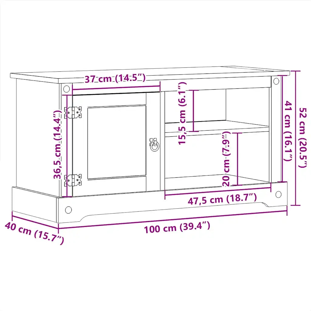 Mobile Porta TV Corona 100x40x52 cm in Legno Massello di Pino 4005667