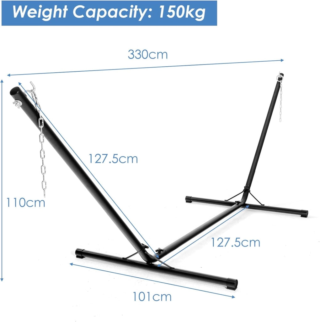 Telaio per Amaca Sospesa, Telaio in Ferro con Gancio e Catene in Ferro, Supporto per Seggiolino Sospeso Sicuro, Carico Massimo 150 kg, Base H per Poltrona Sospesa in Interni, Patio, Giardino