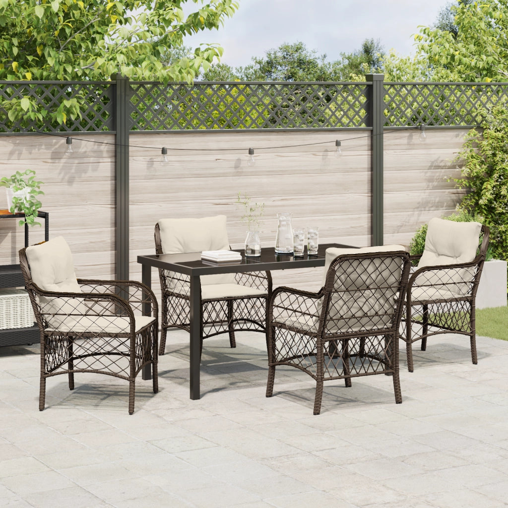 Set da Pranzo da Giardino 5 Pezzi con Cuscini in Polyrattan Marrone