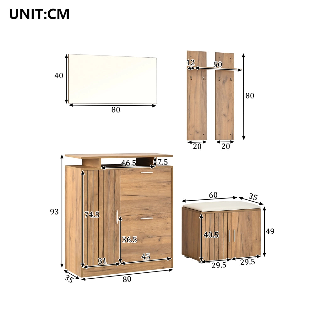 Set ingresso con panca, scarpiera, specchio e ganci