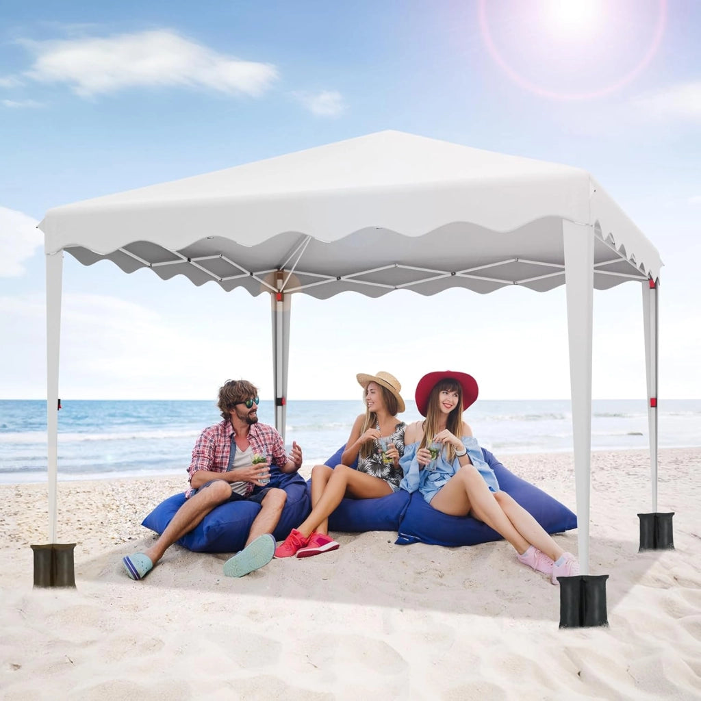 Gazebo 3x3, Gazebi Pieghevole con Oxford, Tenda Giardino Pieghevole, Impermeabile, per Feste, Tenda con 4 PCS Sacchi di Sabbia, Padiglione Giardino Protezione UV 50+, Per il Campeggio (Bianco)