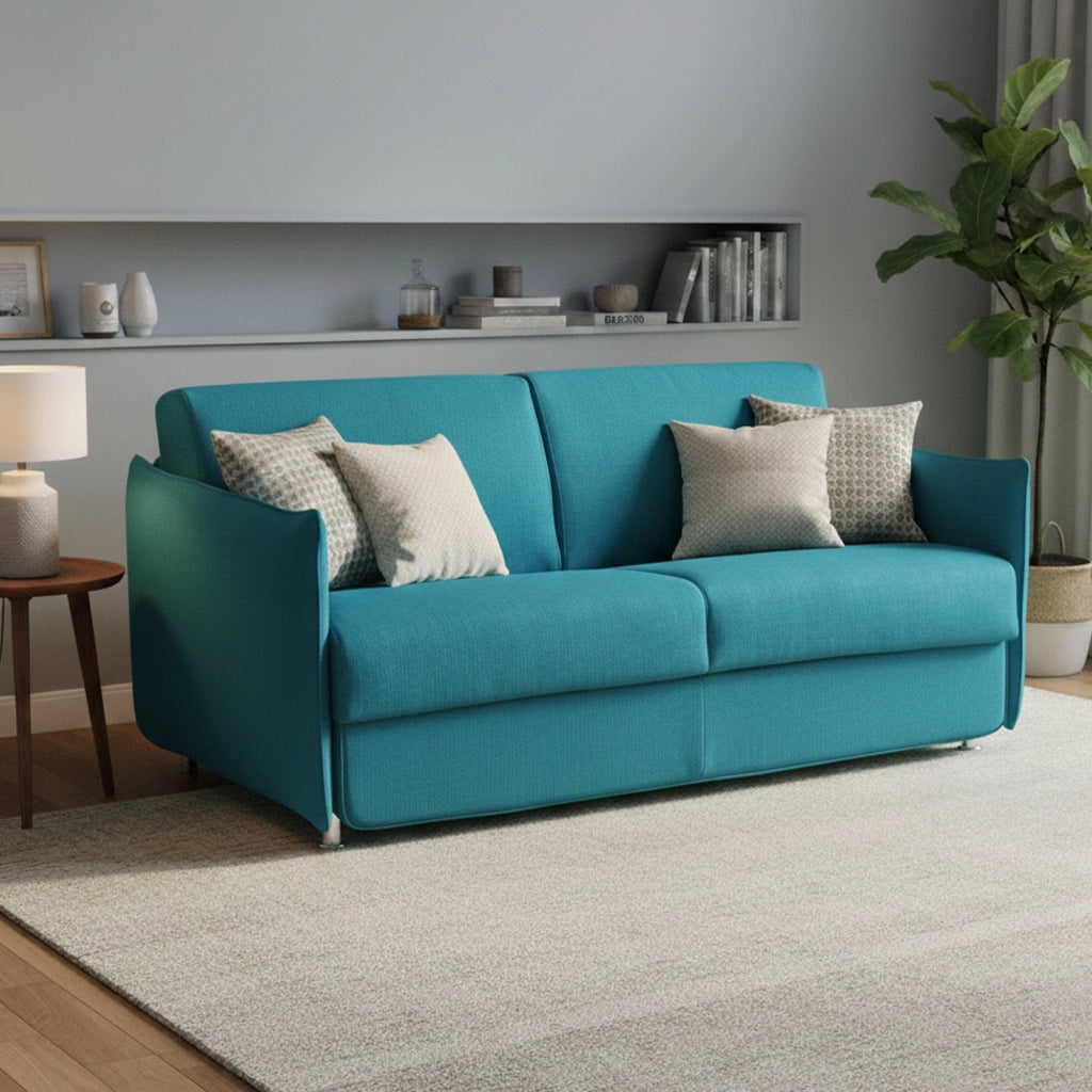 Gravere, Divano Letto 3 Posti Sfoderabile Made in Italy, 200x95 cm Azzurro