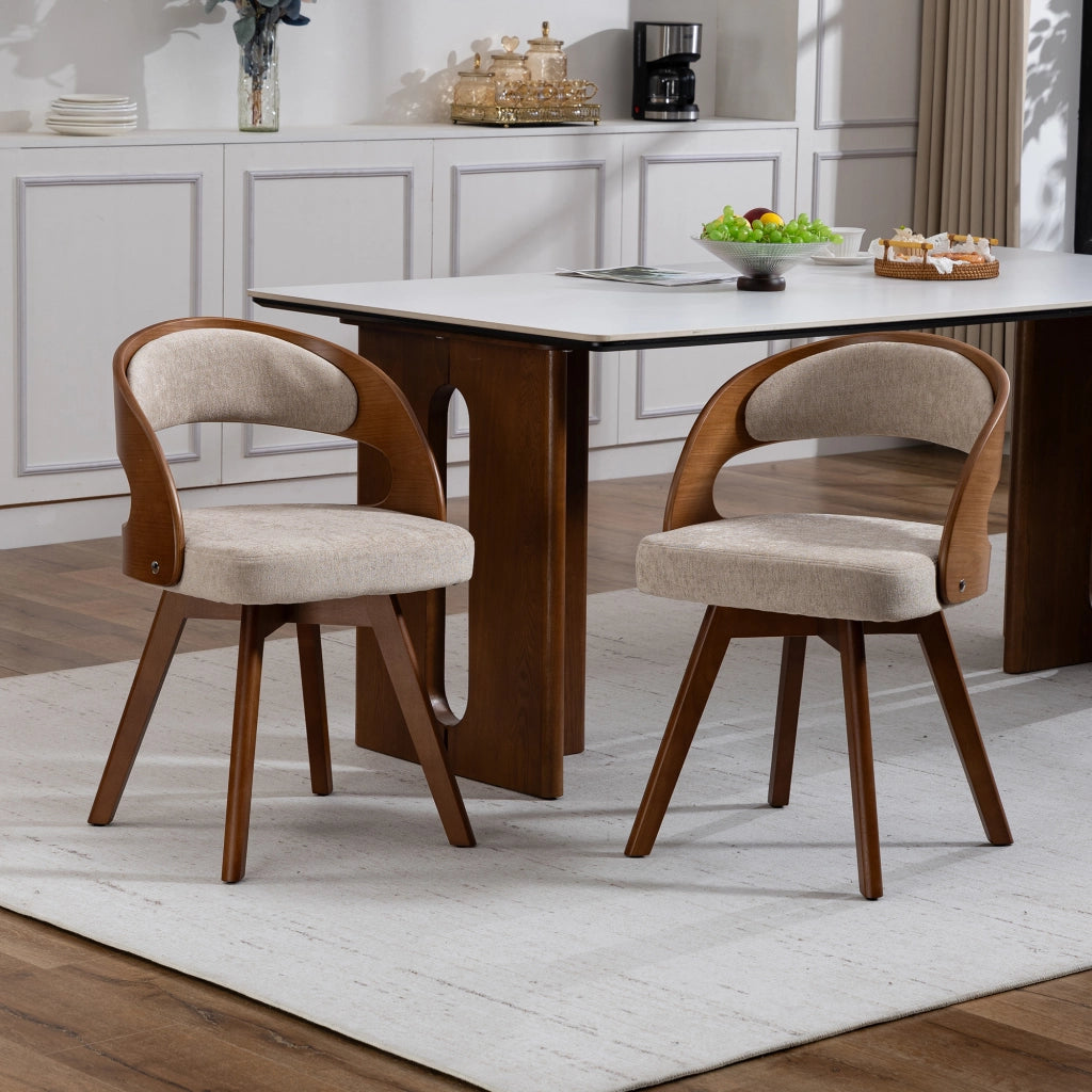 Sedia da Pranzo Girevole in Legno con Cuscino ¨C Xylo ¨C Schienale Curvo, Tessuto Cotone Lino