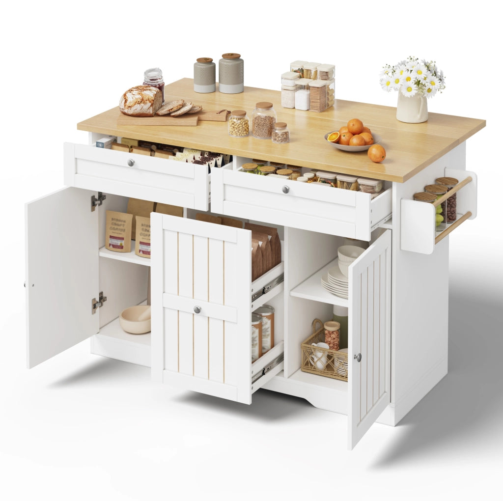 Isola cucina con piano ribaltabile 120x70x92 cm in MDF; naturale e bianco