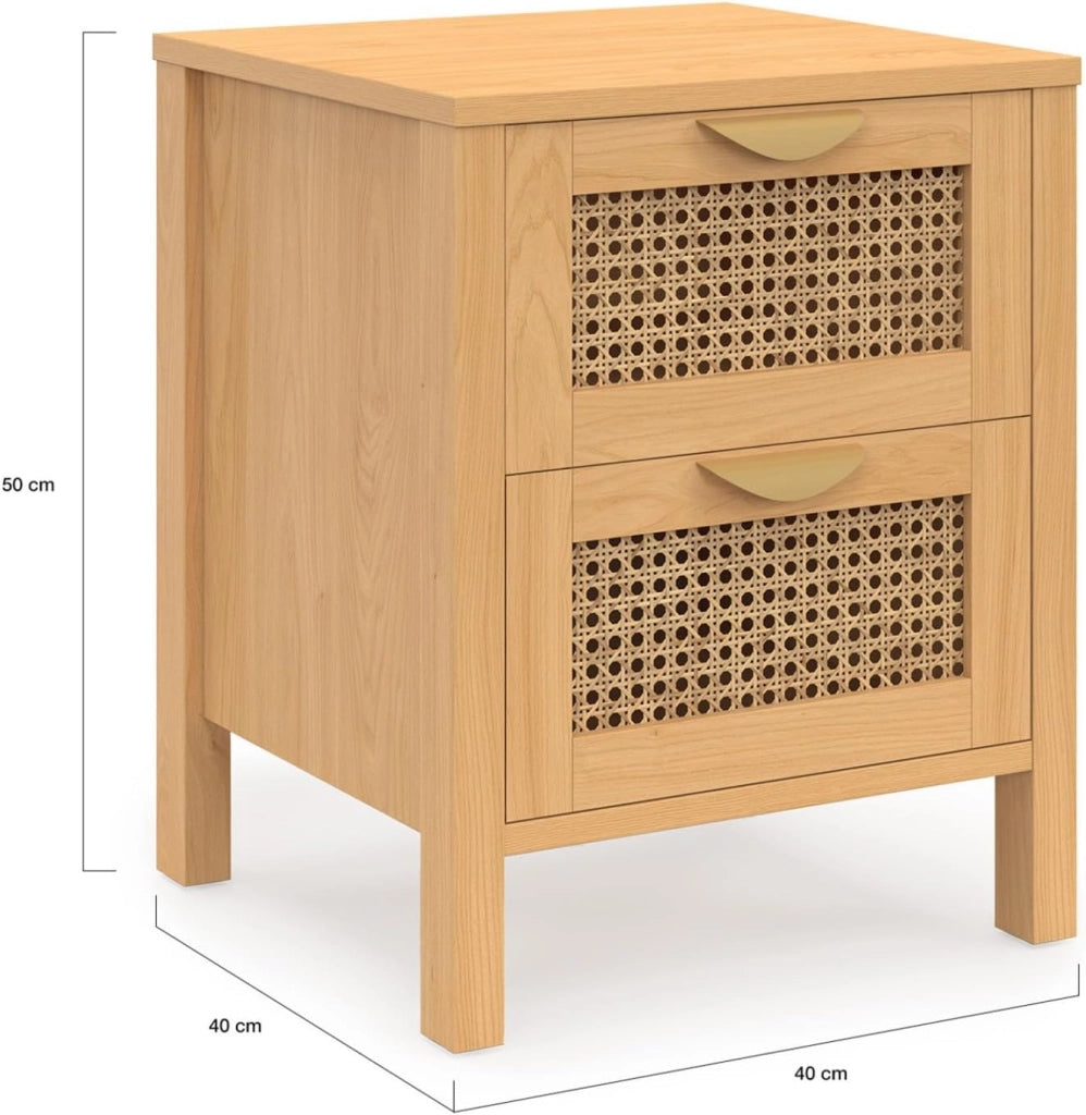IDMarket - Set di 2 comodini a 2 cassetti EDHEN in Vimini e Legno