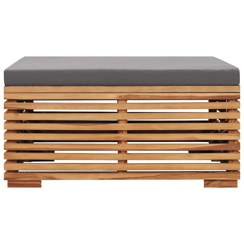 Salotto da Giardino-Set Tavolino Poggiapiedi Giardino Cuscino Grigio Scuro in Teak