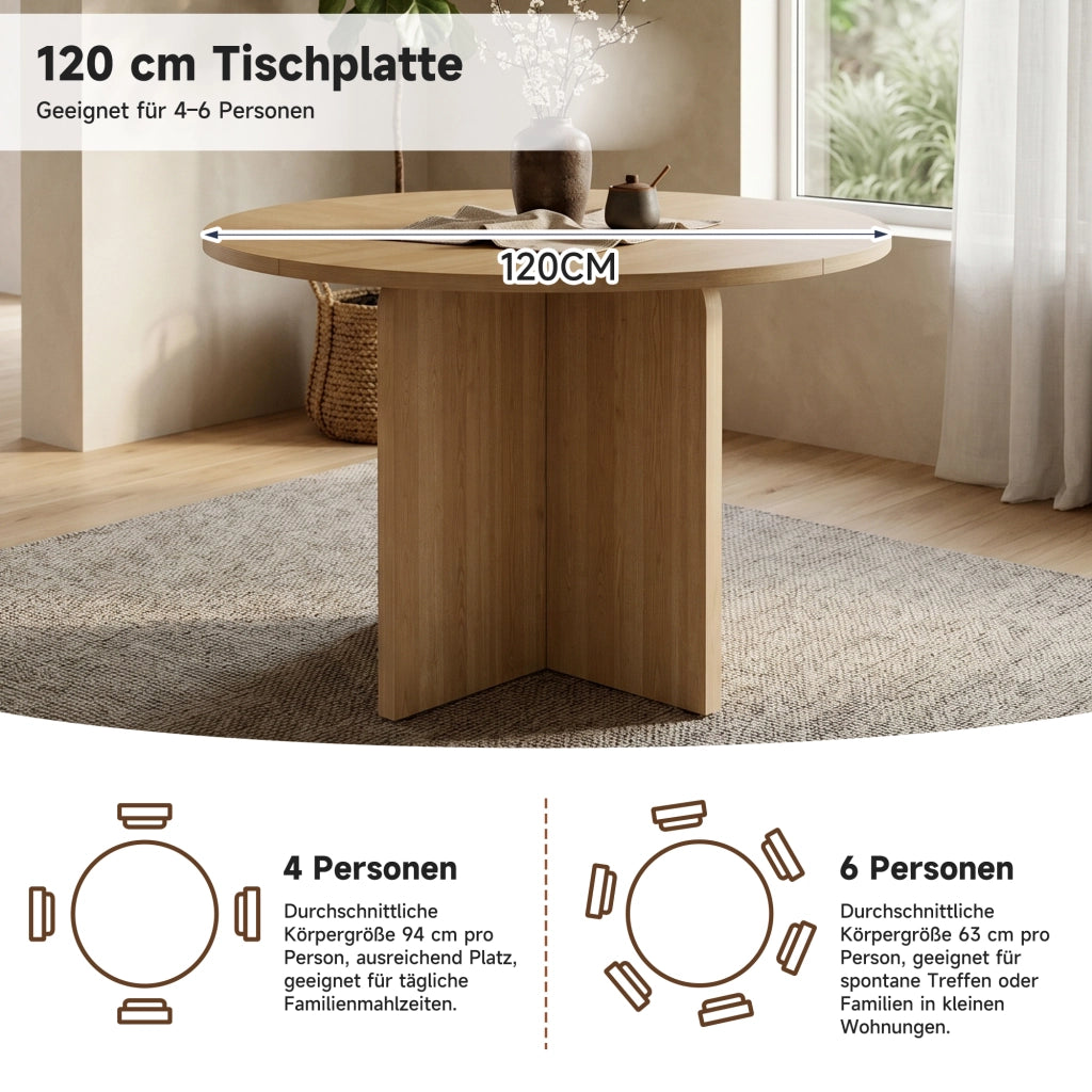 Tavolo da pranzo rotondo per 4-6 persone in MDF effetto rovere stile scandinavo per sala da pranzo diametro 120 cm