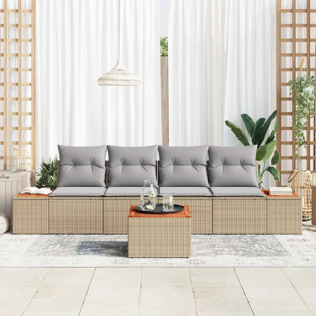 Set Divano da Giardino con cuscino 5 pcs Beige Poly Rattan 3348021