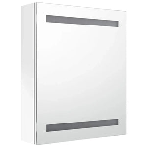 Armadietto Bagno con Specchio e LED Bianco Lucido 50x14x60 cm 326486