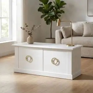 Cassapanca baule in legno Shabby chic ap bianca con anelli