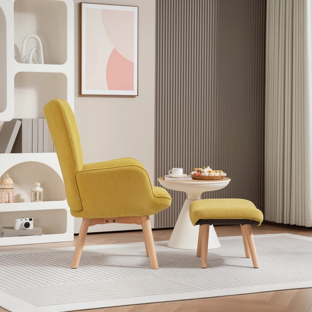 Poltrona Relax con Poggiapiedi in Tessuto e Gambe in Legno ¨C Zephmum ¨C Arancione