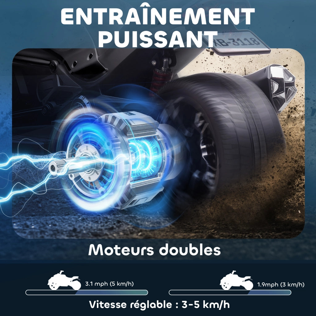 Auto elettrica per bambini ¨C zephmum ¨C 12V 3 ruote 2 motori nero