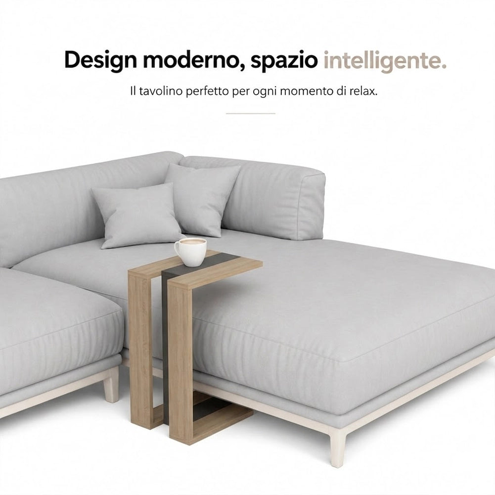 Tavolino da Caffe Porta PC Laterale Divano in Legno MDF Quercia 57x40x30cm