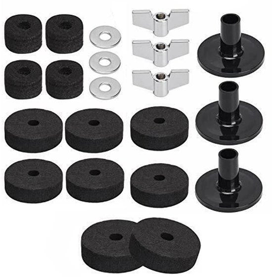 Accessori per tamburi - Kit 21 pezzi - Protezione del bacchetta - Nero - Hi-Hat Clutch - Inclusi anelli di chiusura e coperture bacchetta - Adatto per tamburi
