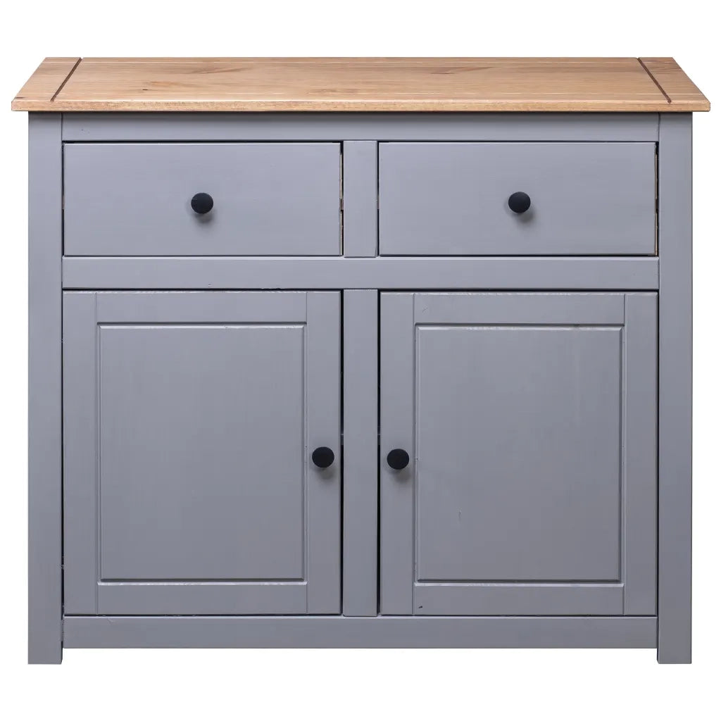 Credenza Grigia 93x40x80 cm in Legno Massello di Pino Panama