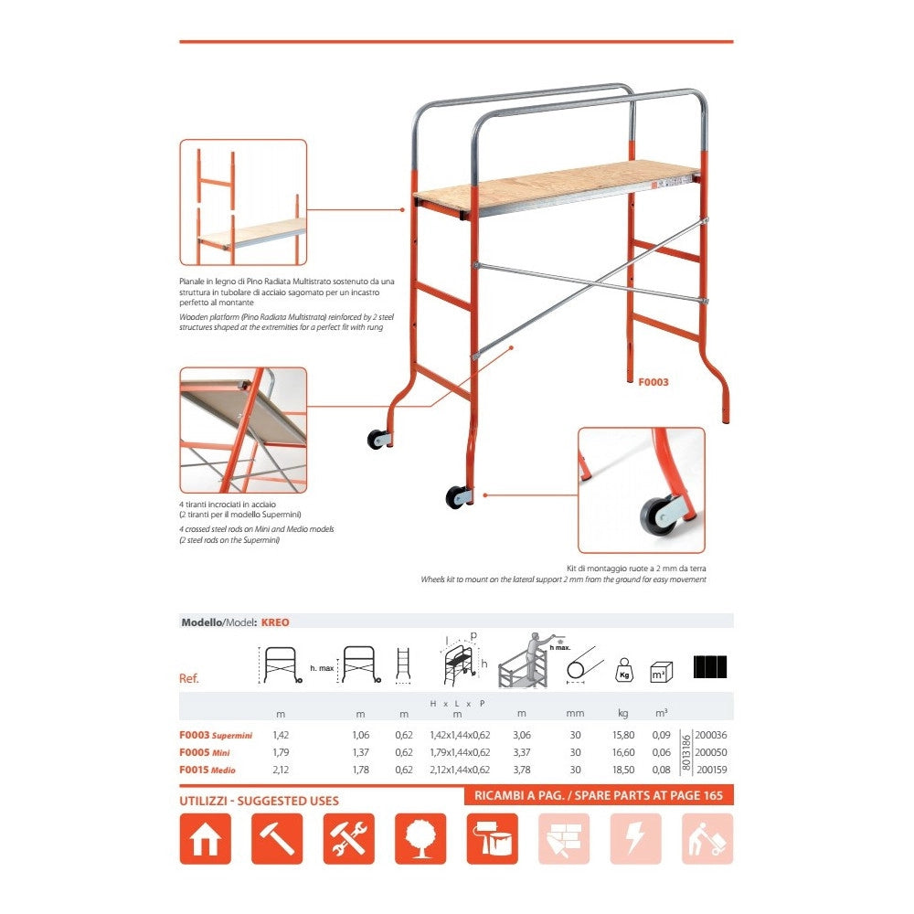Trade Shop - Trabattello Fai Da Te Medio Con Piano In Legno Altezza Massima 3,06 M Kreo -