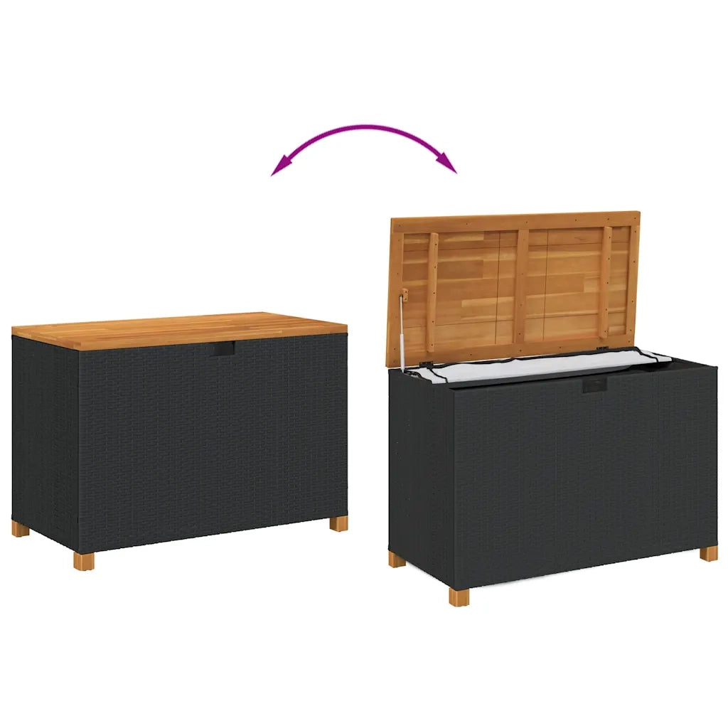 Contenitore Giardino-Cassapanche da esterno Nero 110x55x63cm Polyrattan e Legno Acacia