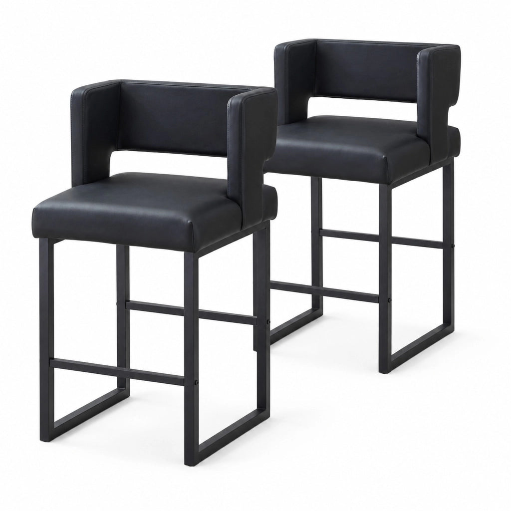 Sgabello da bar nordico nero in PU con gambe in metallo