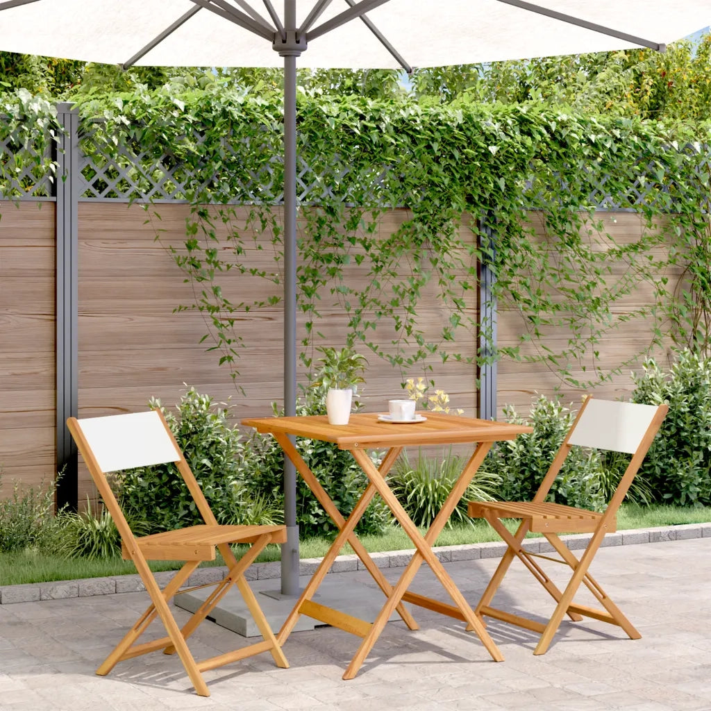 Set da Bistrot 3pz | Set Salotto da Giardino Bianco Crema in Tessuto e Legno Massello