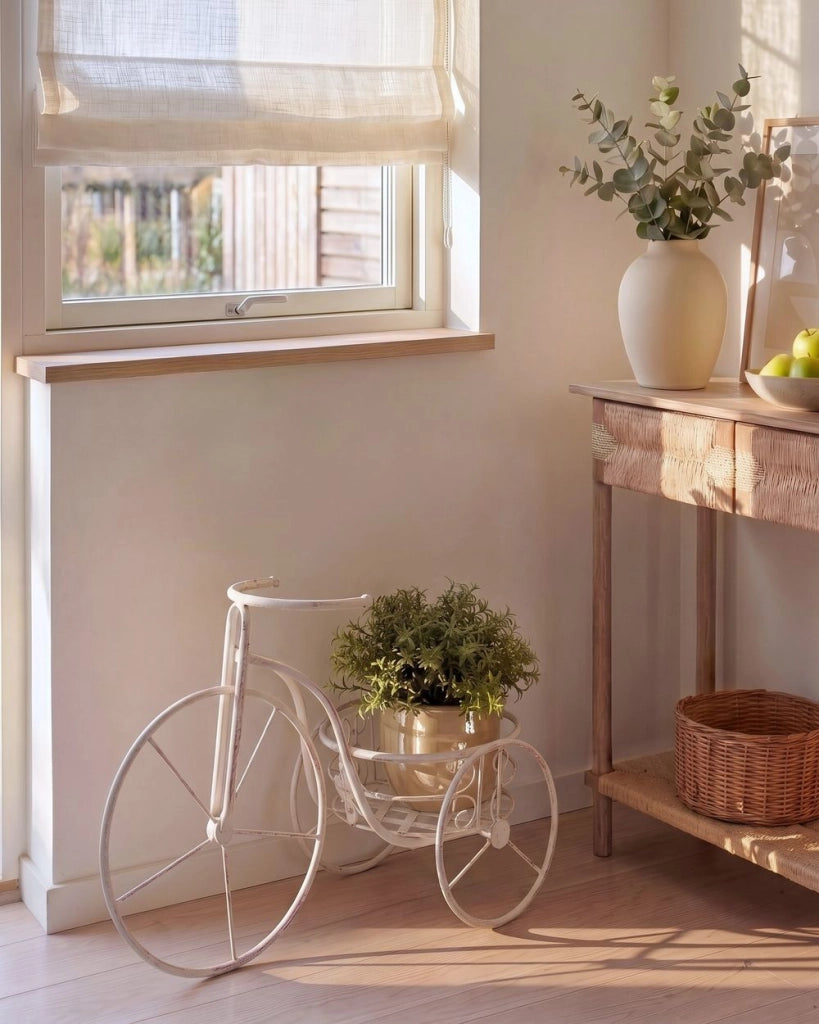 Fioriera a forma di bicicletta in ferro bianco sporco 52 x 26 x 35 cm Supporto per fiori da interno ed esterno