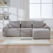 Divano modulare 268x174x80 cm con portabicchieri e tasca laterale in corduroy grigio chiaro