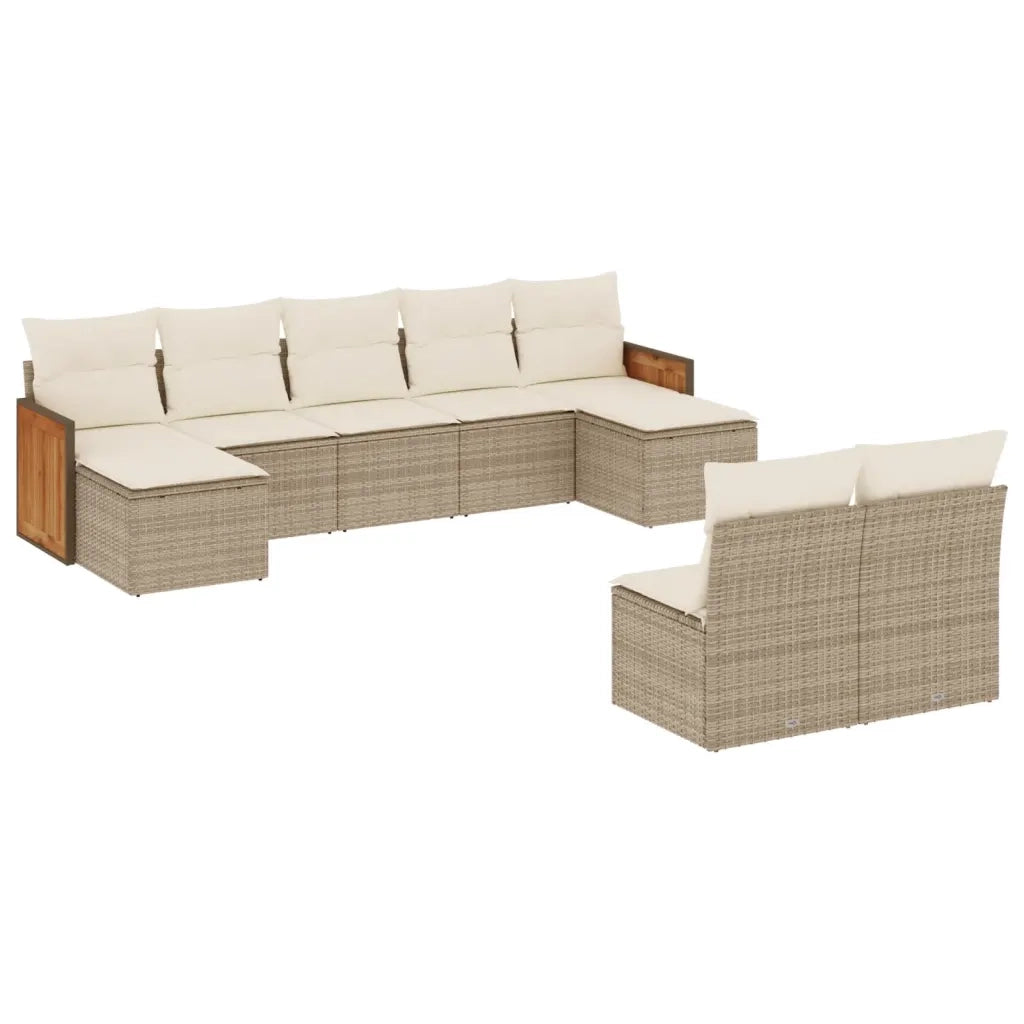 Set Divano da Giardino 9 pz con Cuscini Beige in Polyrattan 3228053