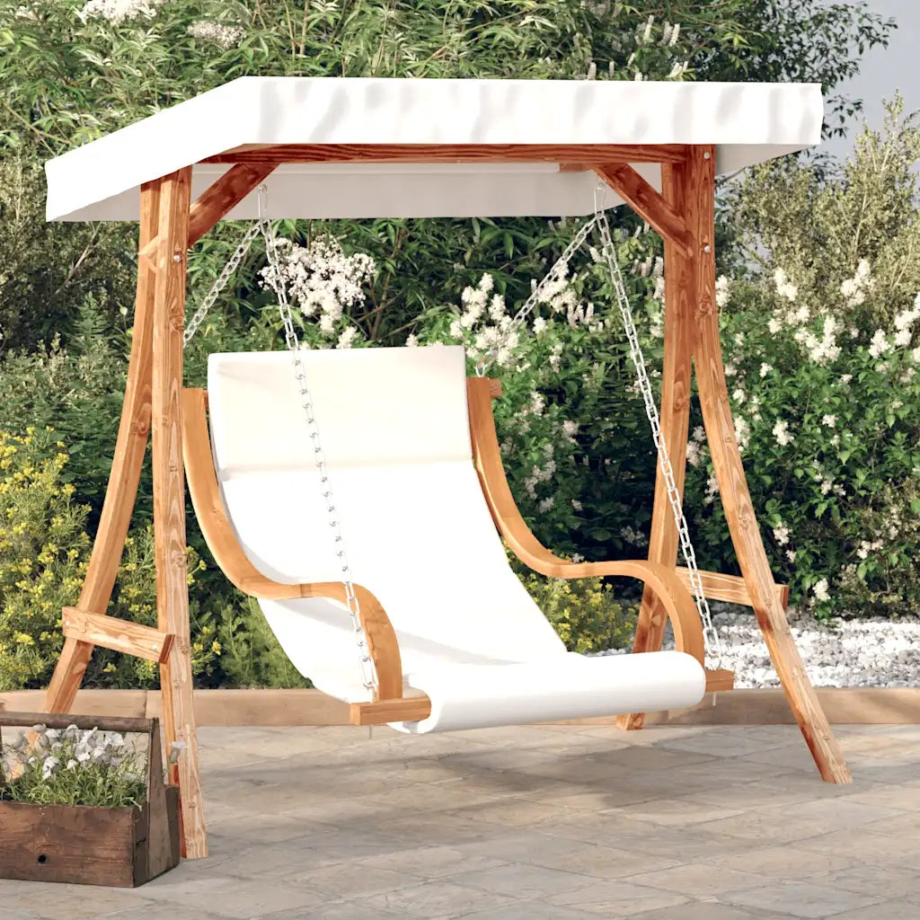 Sedia a Dondolo con Cuscino e Tetto in Legno Massello di Abete 3200629