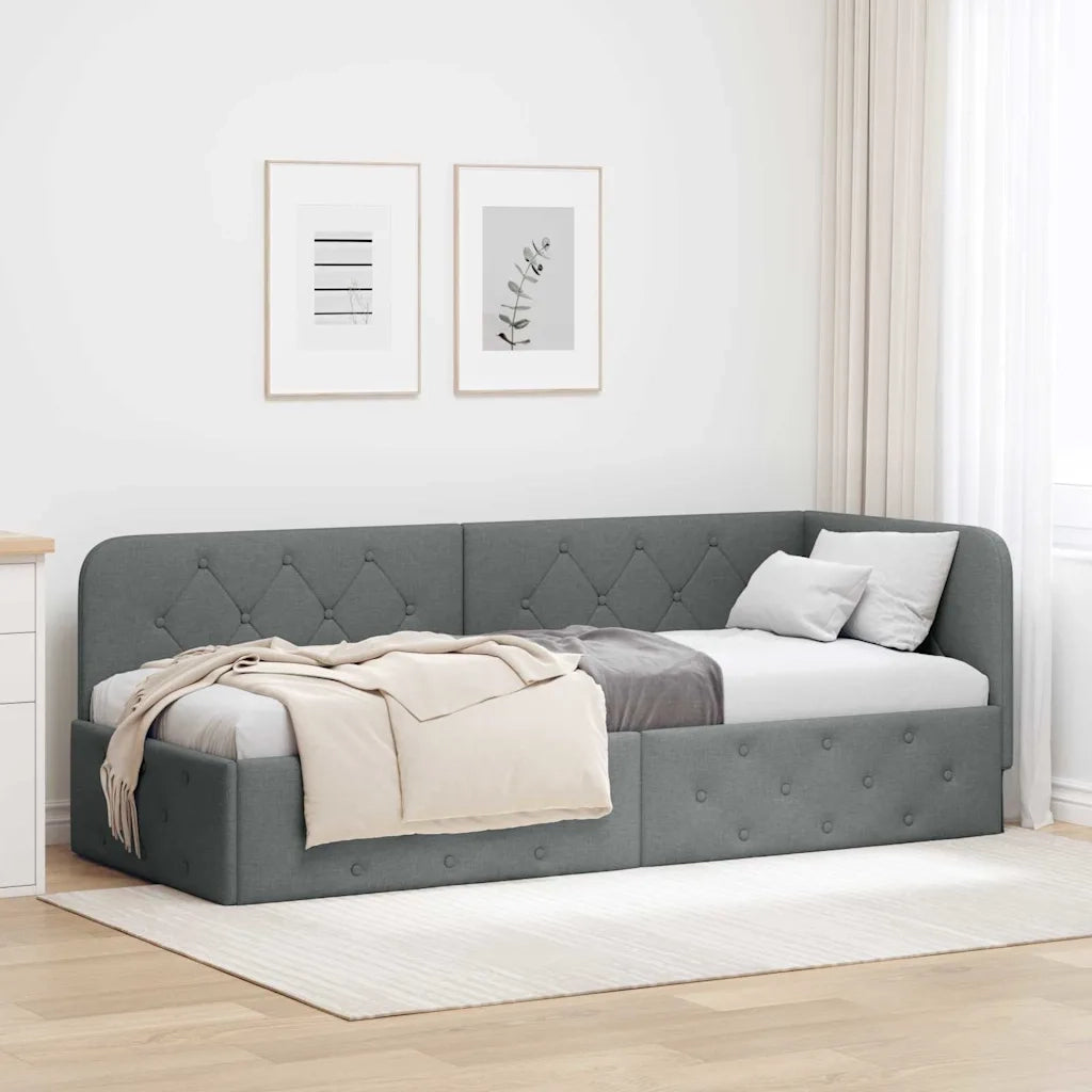 Cornice del letto ad angolo Grigio scuro 80 x 200 cm Tessuto 42016480