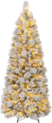 Albero di Natale Innevato 150/180/210 cm, Albero di Natale Pop-Up con 130/170/200 Luci LED, Aghi di Pino, 378/517/680 Punte di Rami, Sezione Pieghevole e Supporto in Metallo (180 CM)