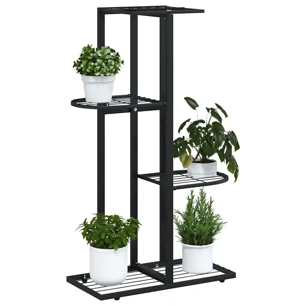 Piedistallo per Piante a 4 Piani 43x22x76 cm in Metallo Nero 336108