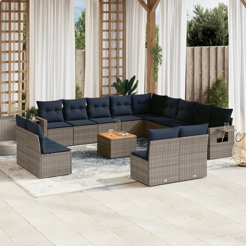 Set Divani da Giardino 14 pz con Cuscini Grigio in Polyrattan 3224822