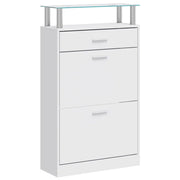 Scarpiera con Cassetto e Mensola Vetro Sopra in Legno Bianco cod mxl 48276