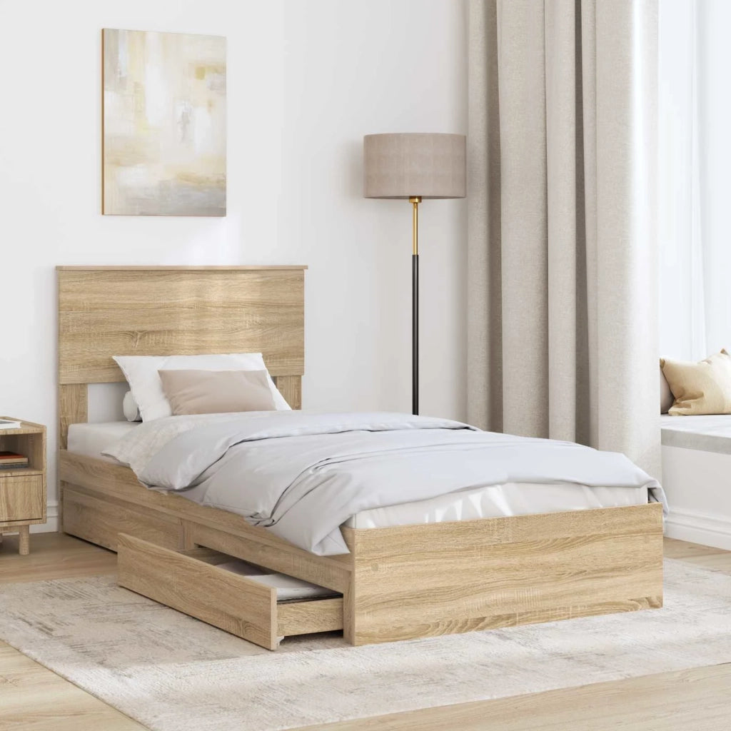 Letto con Contenitore con testiera Rovere Sonoma 75 x 190 cm
