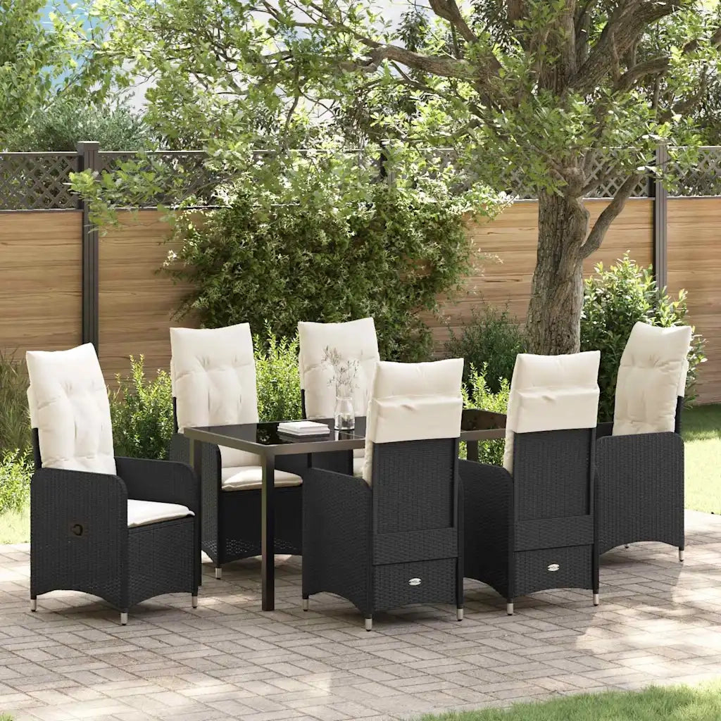 Set da Pranzo per Giardino con cuscino 7 pcs Nero polyrattan 3379636