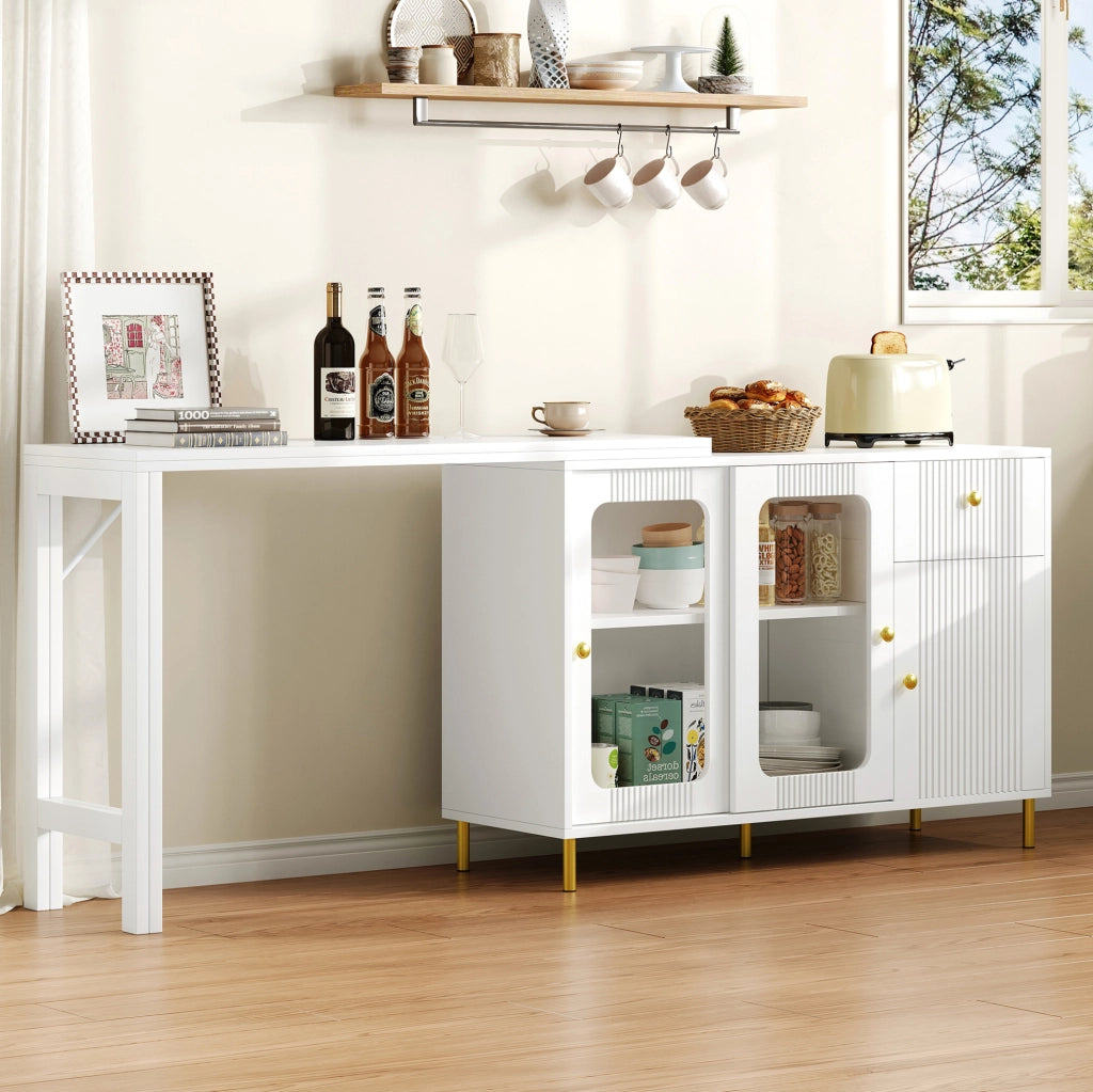 Sideboard bianco multifunzione con piano estensibile 116x40 cm