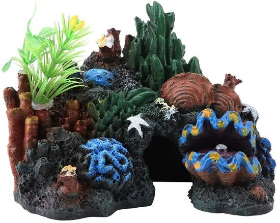 Decorazione per Acquario - Miniatura di Rovine di Corallo Marino - Hars di Plastica - Decorazione per Acquario - Decorazione per Grotta - Rifugio per Pesci - Adatto per Acqua Salata e Dolce - Dimensioni 13x8x9,5cm - Decorazione per Acquario