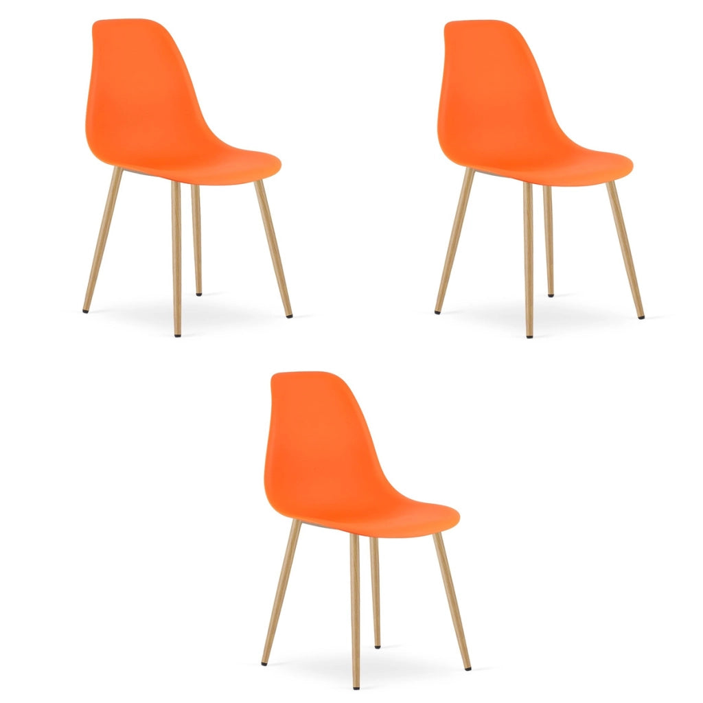 Set di 3 sedie da pranzo WAT arancioni con gambe effetto legno
