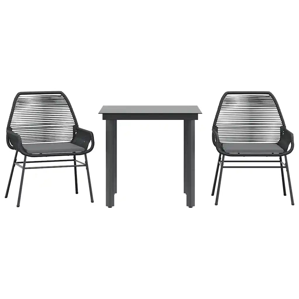 Set da Pranzo da Giardino 3 pz | Set Salotto da Giardino con Cuscini Polyrattan Vetro