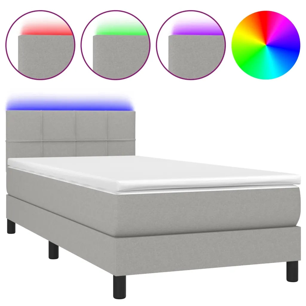 Letto a Molle Materasso e LED-Struttura Letto con Materasso Grigio Chiaro 90x200 cm Tessuto 389898